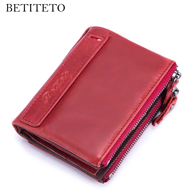 Betiteto Rfid Женский кошелек из натуральной кожи для монет двойная молния Vallet Kashelek