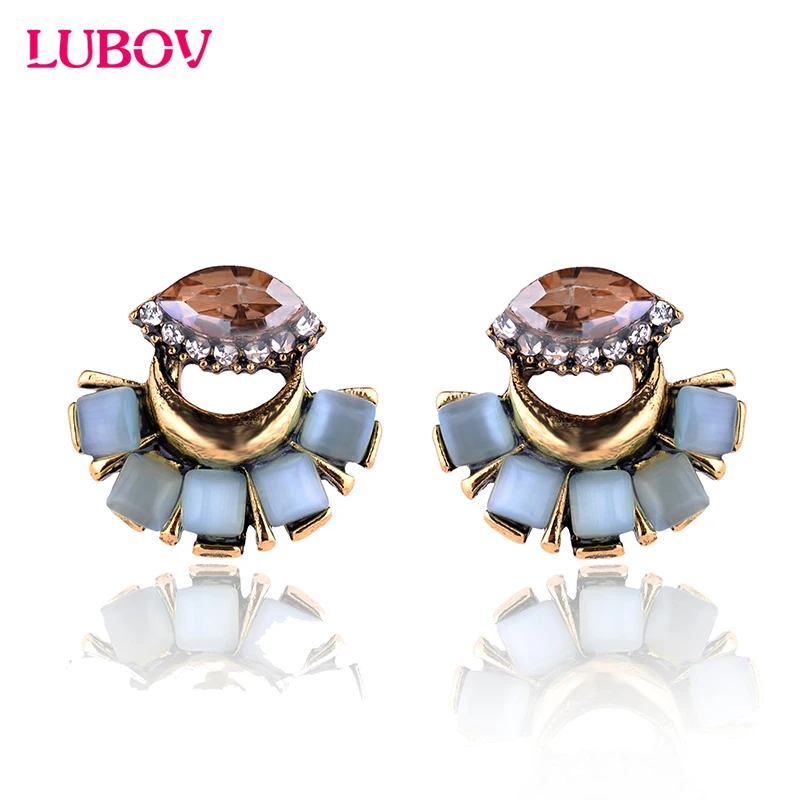

Golden Metal Alloy Moon Stud Earrings Rhinestone Decoration Cat Eye Stone Stud Earrings Women Jewelry 2018 New Arrival