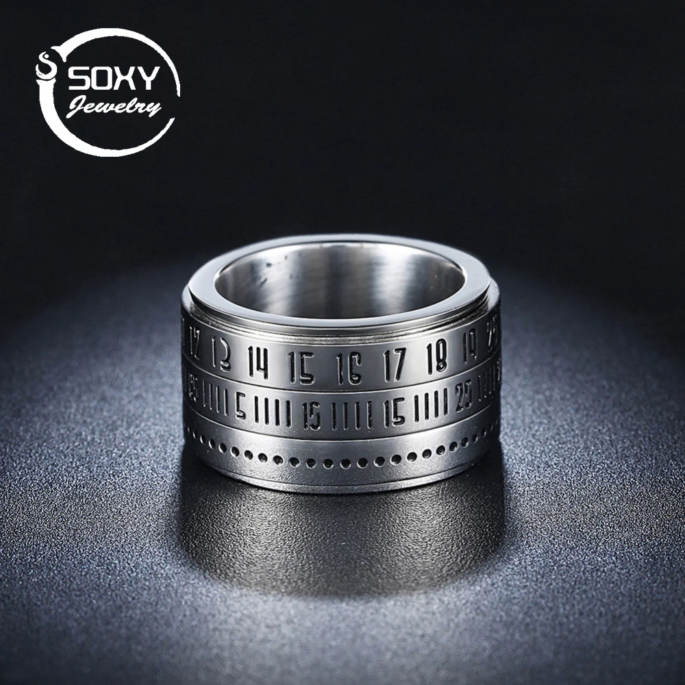 Unique Men's Rings Spinner Pure Titanium Stainless Steel Rotate The Roman Alphanumeric Ring For Man anel masculino | Украшения и