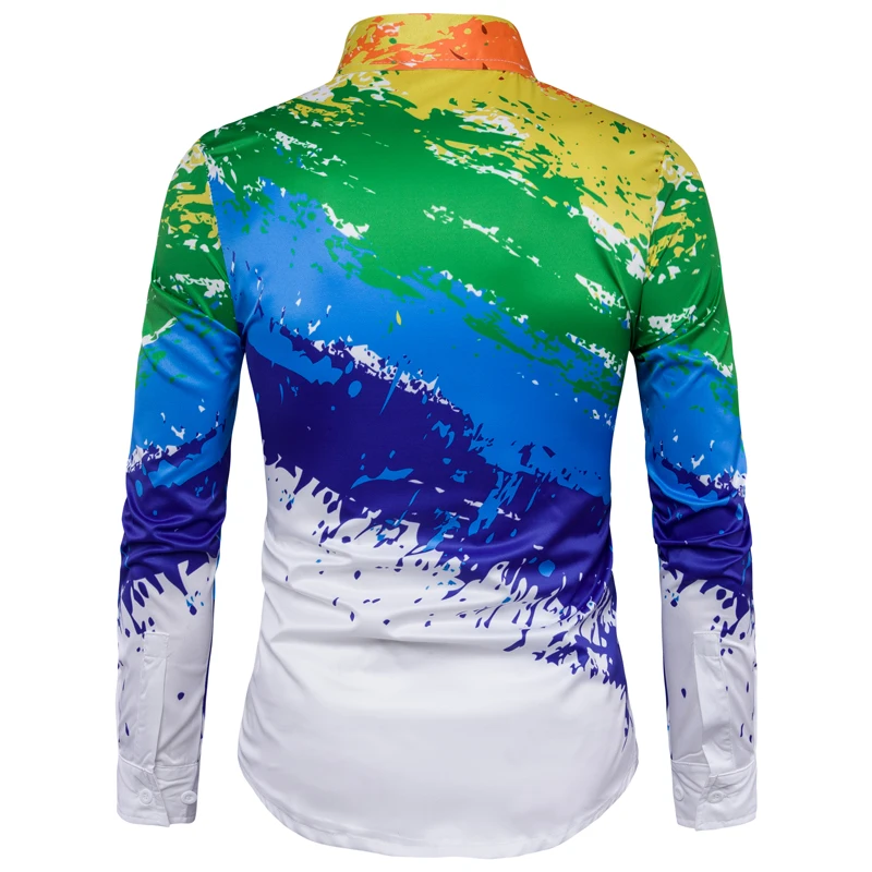 Мужская приталенная рубашка с длинным рукавом Повседневная белая принтом брызг