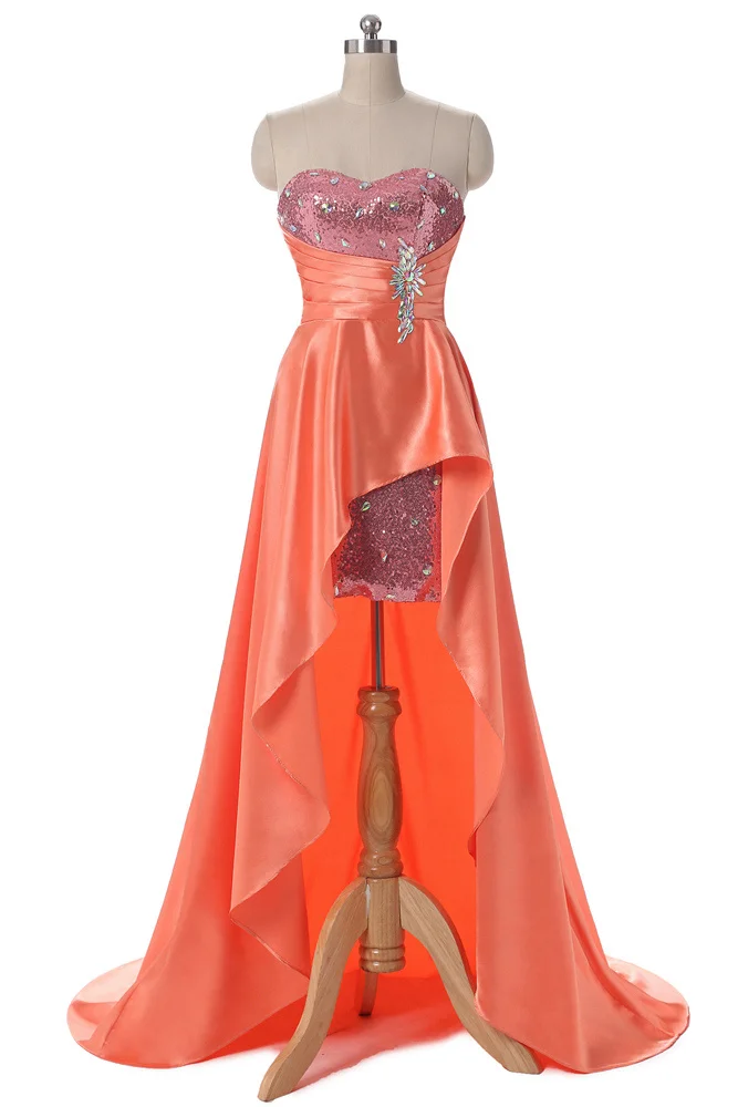 orange CEEWHY, вечерние платья с блестками и кристаллами, Длинные Abendkleider Vestido de Noiva, короткие спереди и сзади, Длинные вечерние платья со шлейфом для выпускного вечера - Цвет: orange