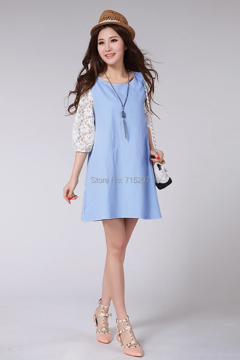 2014 Новое поступление большого размера кружевное джинсовое лоскутное свободное