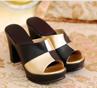 Женские босоножки из воловьей кожи с открытым носком на толстом каблуке|open toe