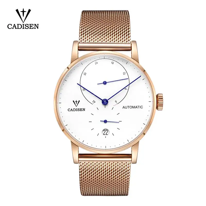 rose-gold CADISEN Топ для мужчин s часы лучший бренд класса люкс автоматические механические часы для мужчин полный сталь бизнес водонепроницаемый модные спортивные часы - Цвет: rose-gold