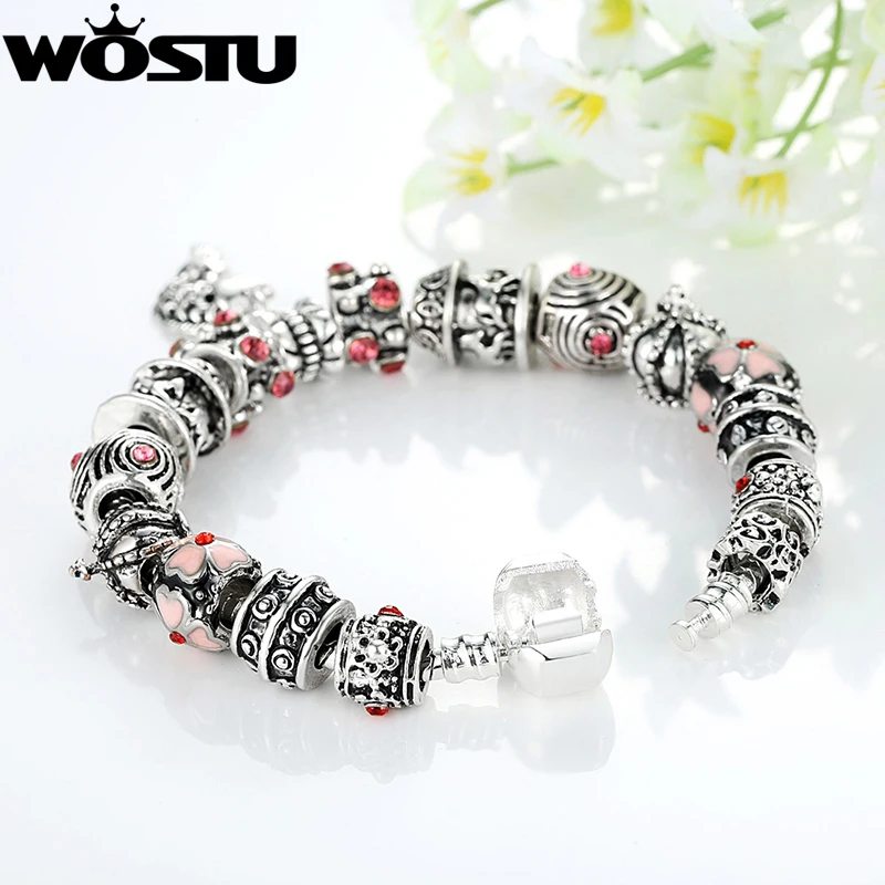 WOSTU очаровательный браслет Chamilia 925 тибетское серебро муранское стекло для женщин