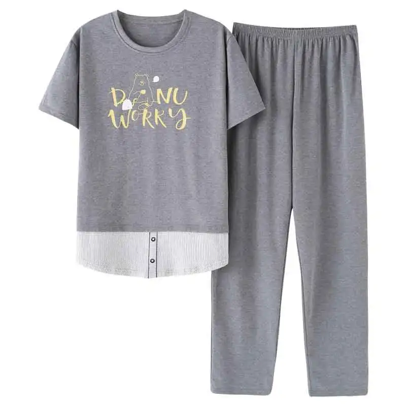 grey BZEL, высокое качество, мужские пижамы, Мужская одежда для сна, Хлопковая пижама, Hombre, пижамные комплекты, домашняя одежда, короткая рубашка, полосатые штаны, одежда для сна - Цвет: grey