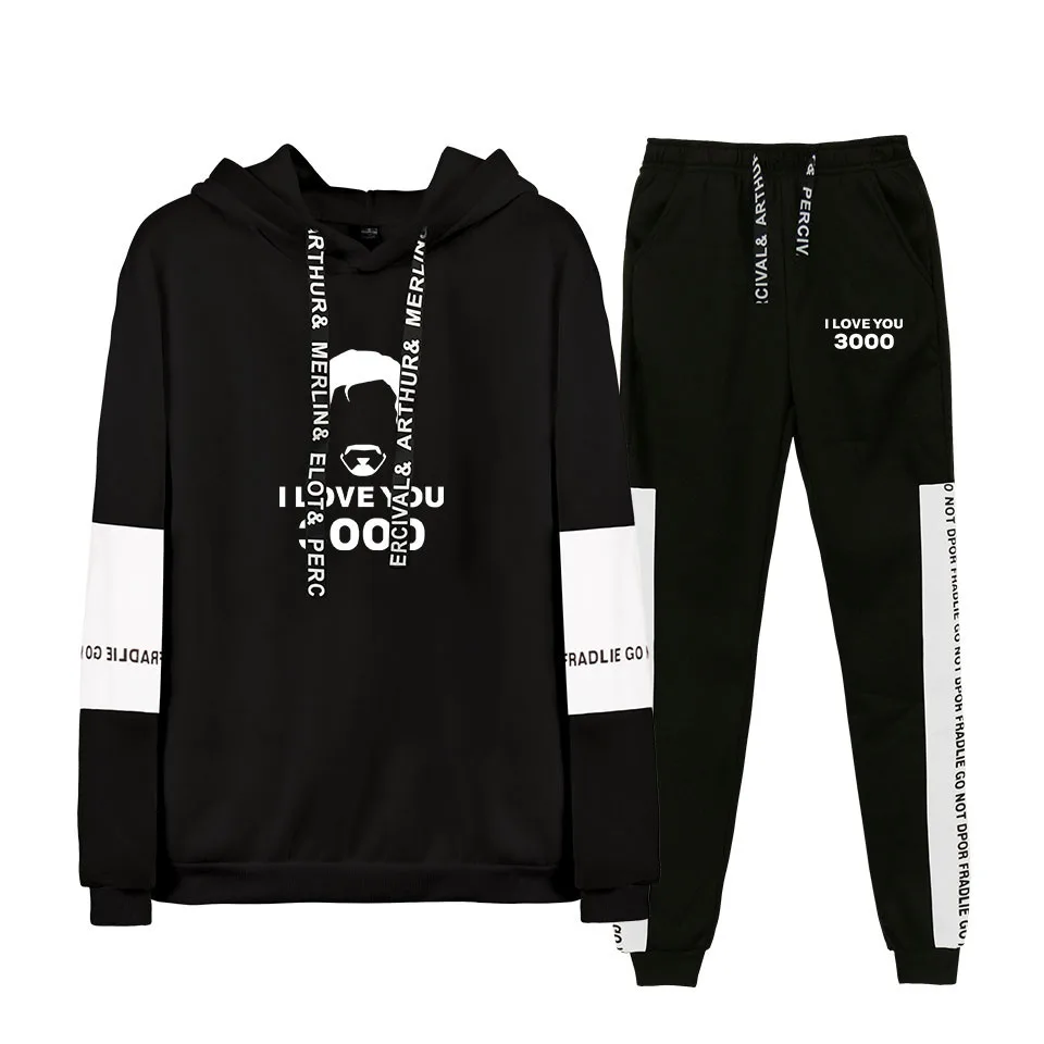 I love you 3000 Print Casual Popular long sleeve hood+trousers Set Hoodies Sweatshirt fashion Streetwear Winter/Autumn 2XS-4XL | Женская