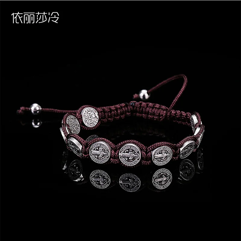 Плетеный католический браслет ручной работы металлический с бусинами Св. Марии