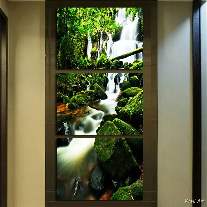 Hd Печатный 3 шт. холст Дева лес водопад Живопись стены картины для гостиной