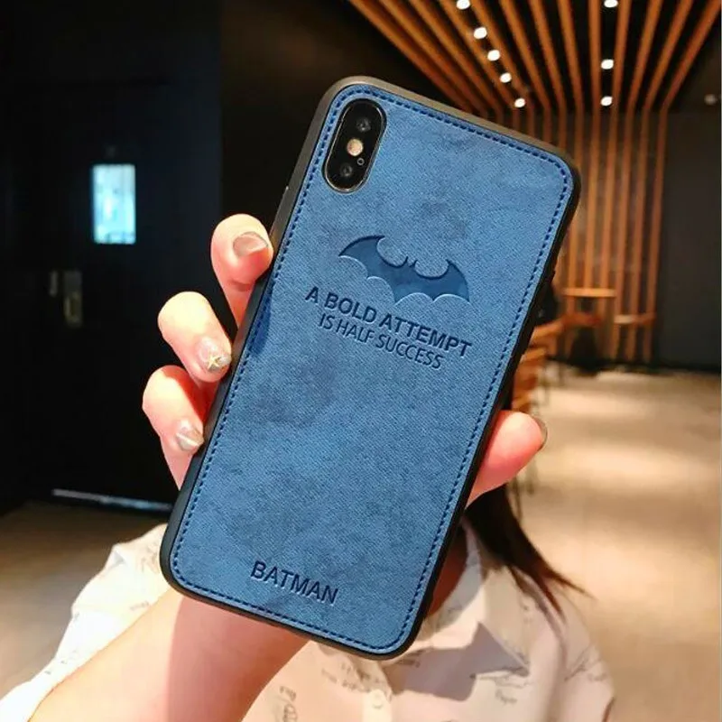 Blue Тканевый чехол с Бэтменом для Iphone 8, 7, XS, MAX Plus, 8 plus, 6 plus, XR, роскошный силиконовый чехол, чехол для Iphone 7, 6s, 6 S Plus, холщовый чехол s - Цвет: Blue