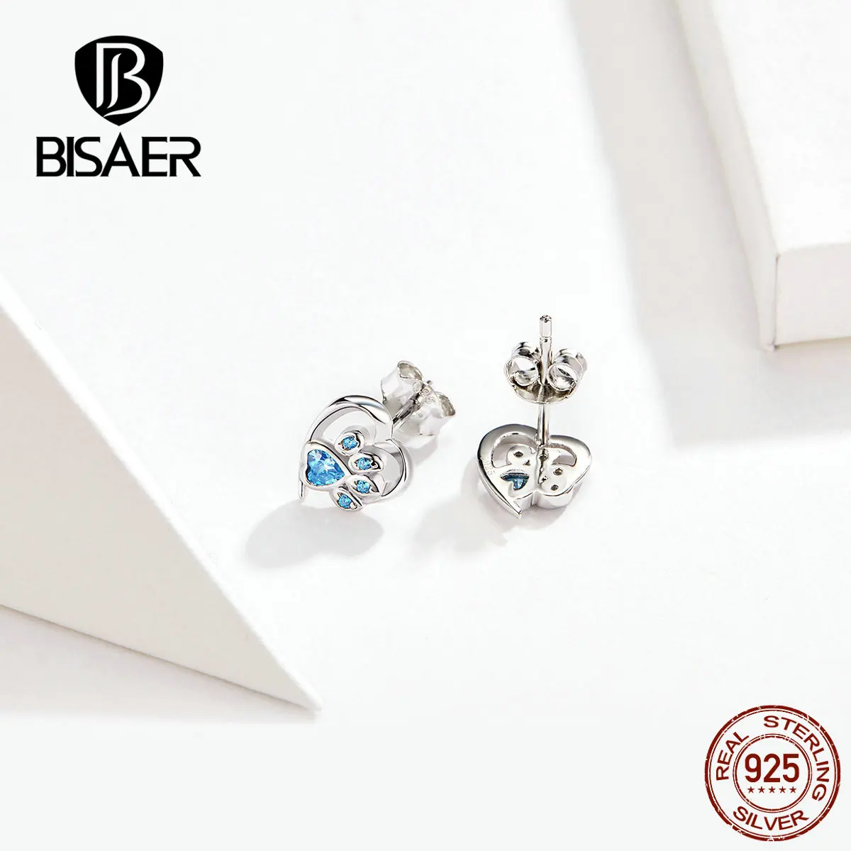 BISAER,, 925 пробы, серебряные, любовь, собака, любовь, маленькие серьги-гвоздики для женщин, животные, следы, изысканные, модные ювелирные изделия ECE654