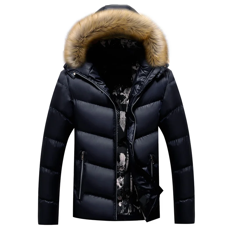 dark blue DAVYDAISY Новое Прибытие Мужчины Зимняя Куртка Повседневная Мягкий Меховой Воротник Толстые Теплые Парки Моды для Мужчин Пальто Мужской Бренд JK109 - Цвет: dark blue