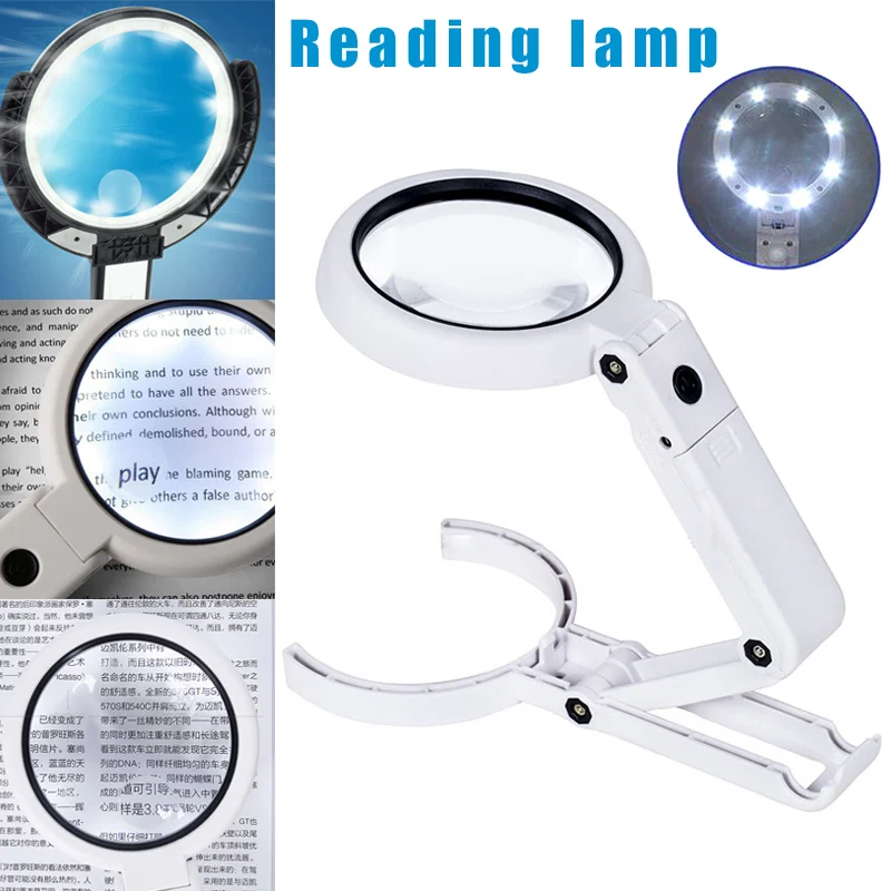 

5/11X Magnifying Glass with 8 LEDs Light Foldable Stand Table Magnifier Tool Desk Read White Ring Light for Jewelry Appraisal