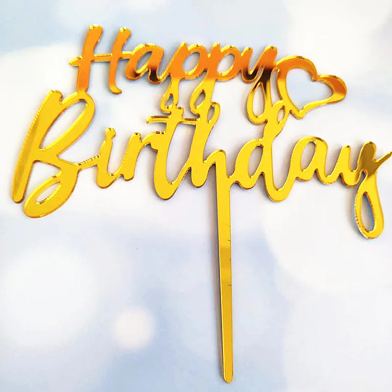 Акриловый торт с днем рождения 2019 золотой капкейк сердечко Topper для детей