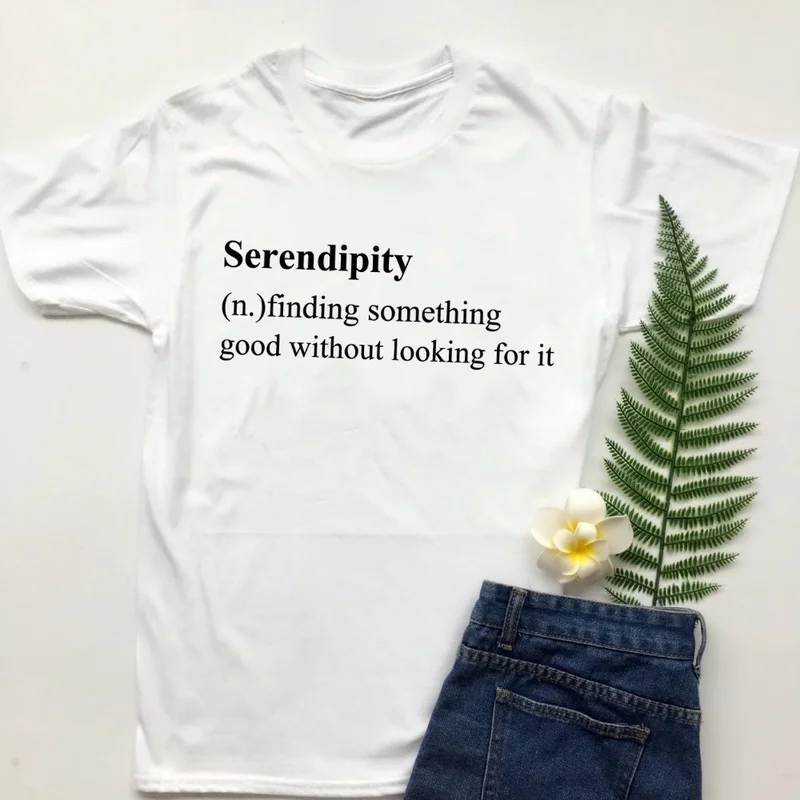 Милая женская футболка с принтом Serendipity повседневная хлопковая забавная вырезом