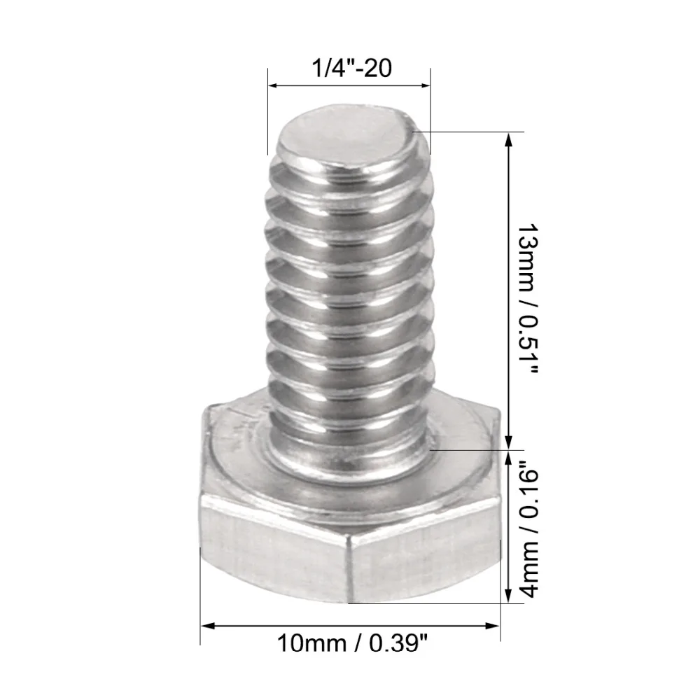 Uxcell 20 шт. болты 1/4 20x1/2 дюйма шестигранный болт с головкой из нержавеющей стали 304