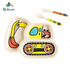 Набор детской посуды Qshare, Бамбуковая тарелка, вилка, ложка, столовая посуда
