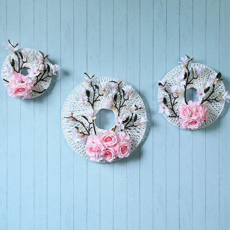 Large Round Rose Magnolia Hydrangea Artificial Combination Fake Flower Wreath for Home DIY Wedding Decor Handmade Winding Crafts | Дом и сад