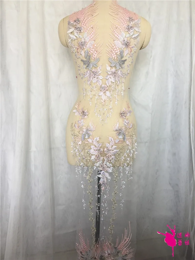 pink blue 1Set 1 группа разноцветный бисер вышивка ткань кружевной воротник ручной работы DIY свадебное платье вечернее платье аксессуары патч RS1655 - Цвет: pink blue 1Set