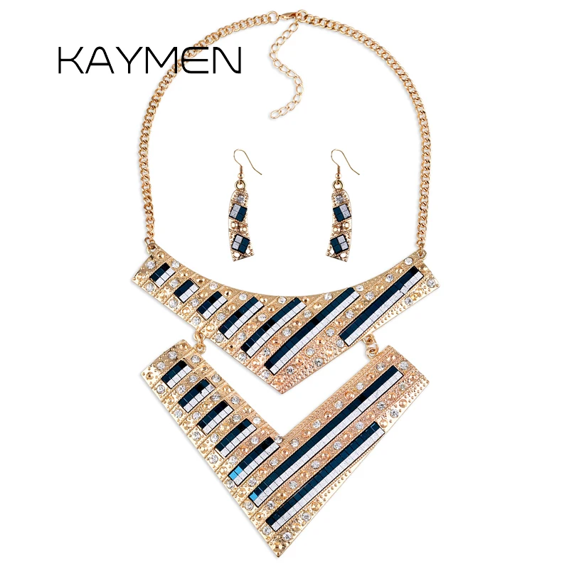 

KAYMEN Fashion Statement Necklace Jewelry Sets for Women Girls Gold Plating with Rhinestones Pendant Costume Jewelry