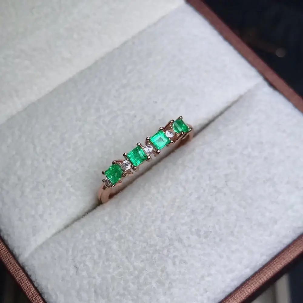 rose gold plating Натуральный зелёный Изумрудный камень, кольцо из серебра 925 пробы, хорошее ювелирное изделие для женщин, настоящее Изумрудное кольцо с коробкой - Цвет камня: rose gold plating