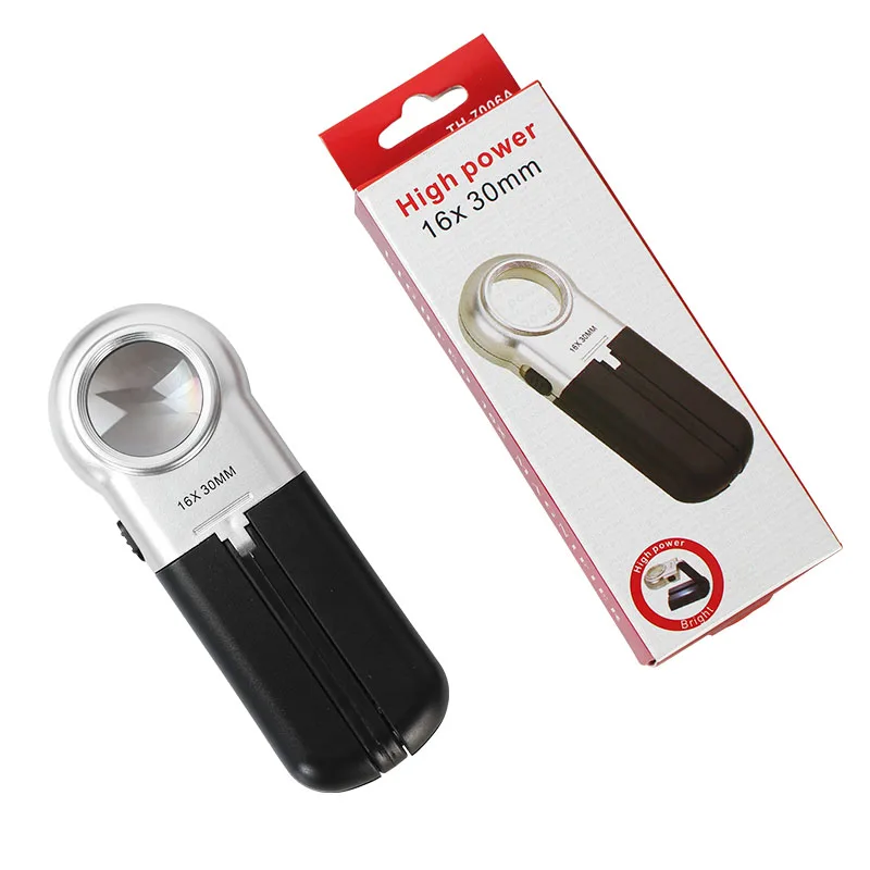 Компактная Лупа 16X с 2 светодиодами Складная ручная/стоячая лупа мощная помощь