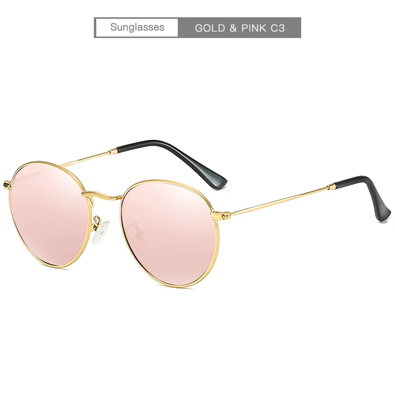 gold-pink Новинка, круглые солнцезащитные очки с покрытием, Ретро стиль, для мужчин, wo, фирменный дизайн, солнцезащитные очки, Ретро стиль, зеркальные очки - Цвет линз: gold-pink