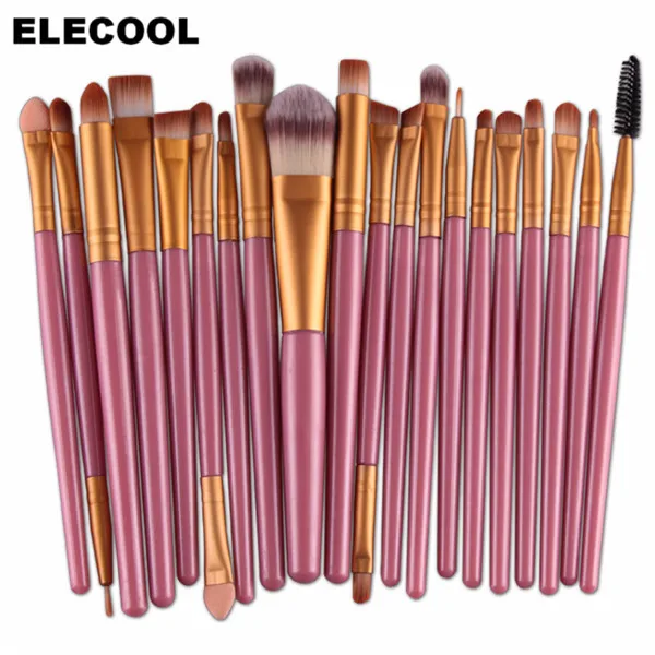 20pcs pink gold ELECOOL 20/15/1 шт наборы кистей для макияжа Тени для век основа для макияжа лица Косметическая пудра подводка для глаз с ресницами, губами Макияж Кисти Косметический Красота ящик для инструментов - Handle Color: 20pcs pink gold