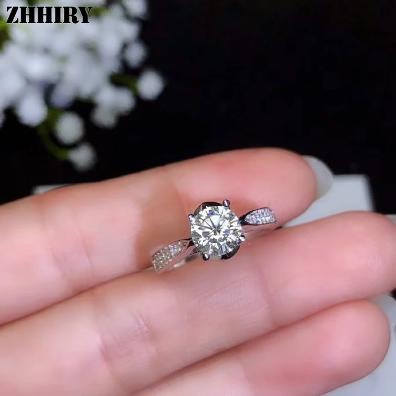ZHHIRY подлинный муассанит 925 пробы Серебряное кольцо для женщин кольца 1ct 6,5 мм D VVS1 круглая огранка с сертификатом ювелирные изделия