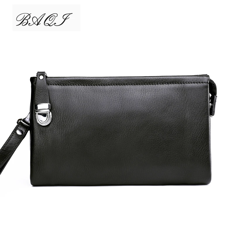 BAQI Brand Men Handbags Genuine Leather Cowhide Men Wallets Clutch Bag 2019 Fashion High Quality Ipad Bag Men Card Holder Casual