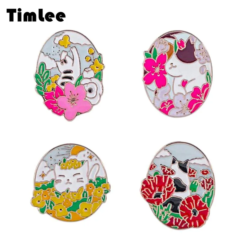 Timlee X048 Новый мультфильм милые капли масла Кот вишни цветок металлические броши