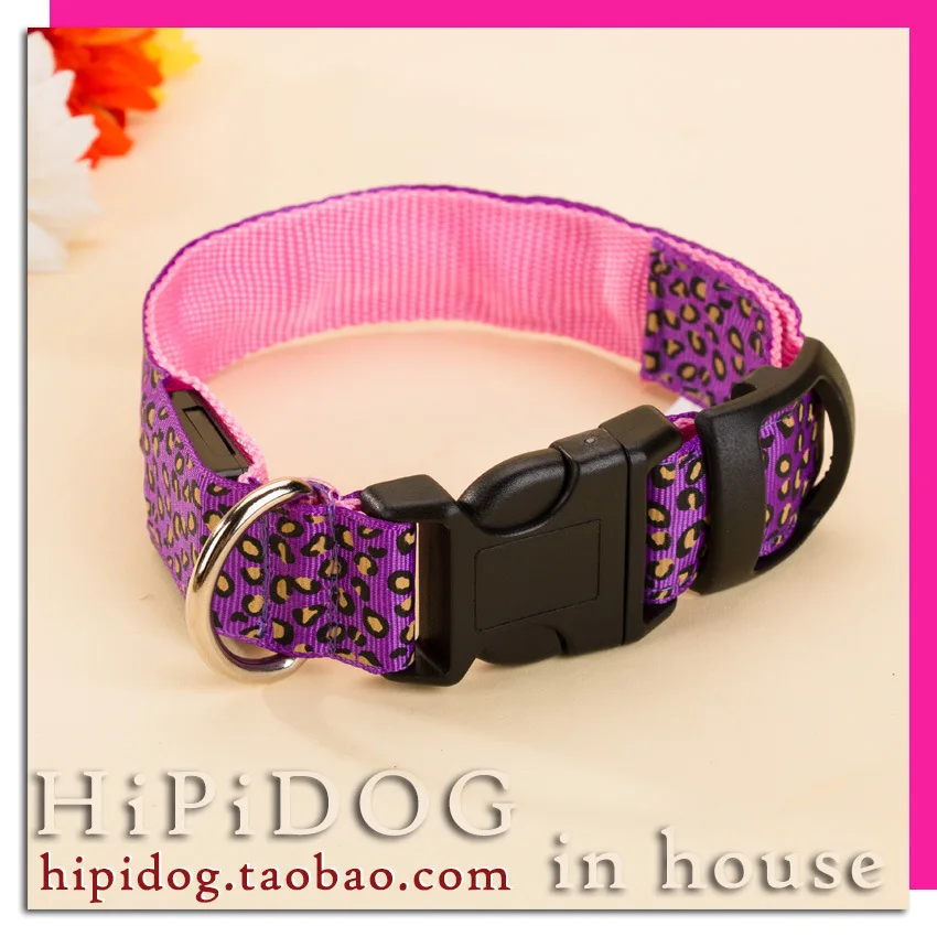 purple see chart Ошейник для собак, персонализированный нейлоновый Леопардовый принт, светодиодные светящиеся ошейники для собак, светодиодное светящееся ожерелье, позволяет собаке безопасно ходить ночью - Цвет: purple see chart