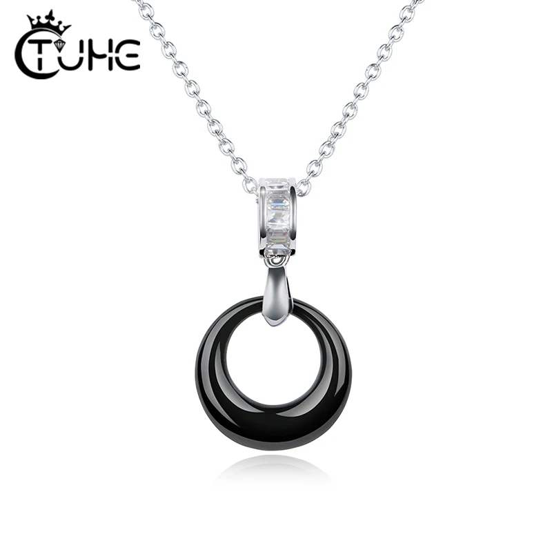 Женское колье с подвеской в виде кольца чокер керамическим покрытием синего