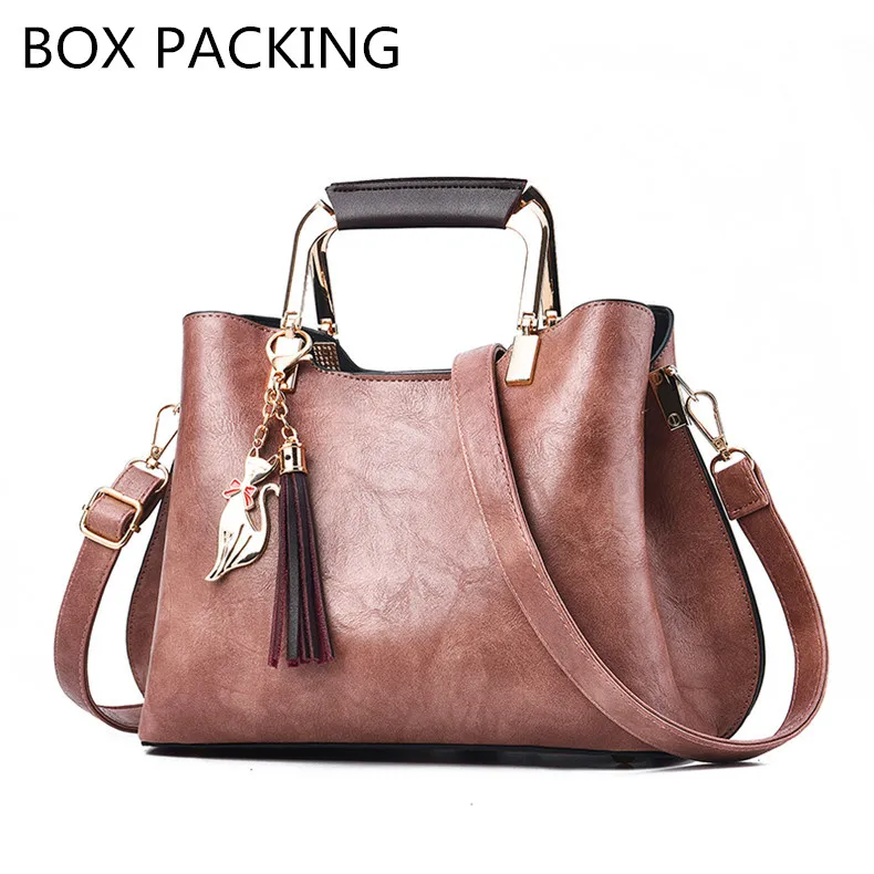 pink with box Женские сумки роскошные дизайнерские женские Сумки из искусственной кожи новые сумки через плечо корейский стиль сумки с кисточками женские - Цвет: pink with box