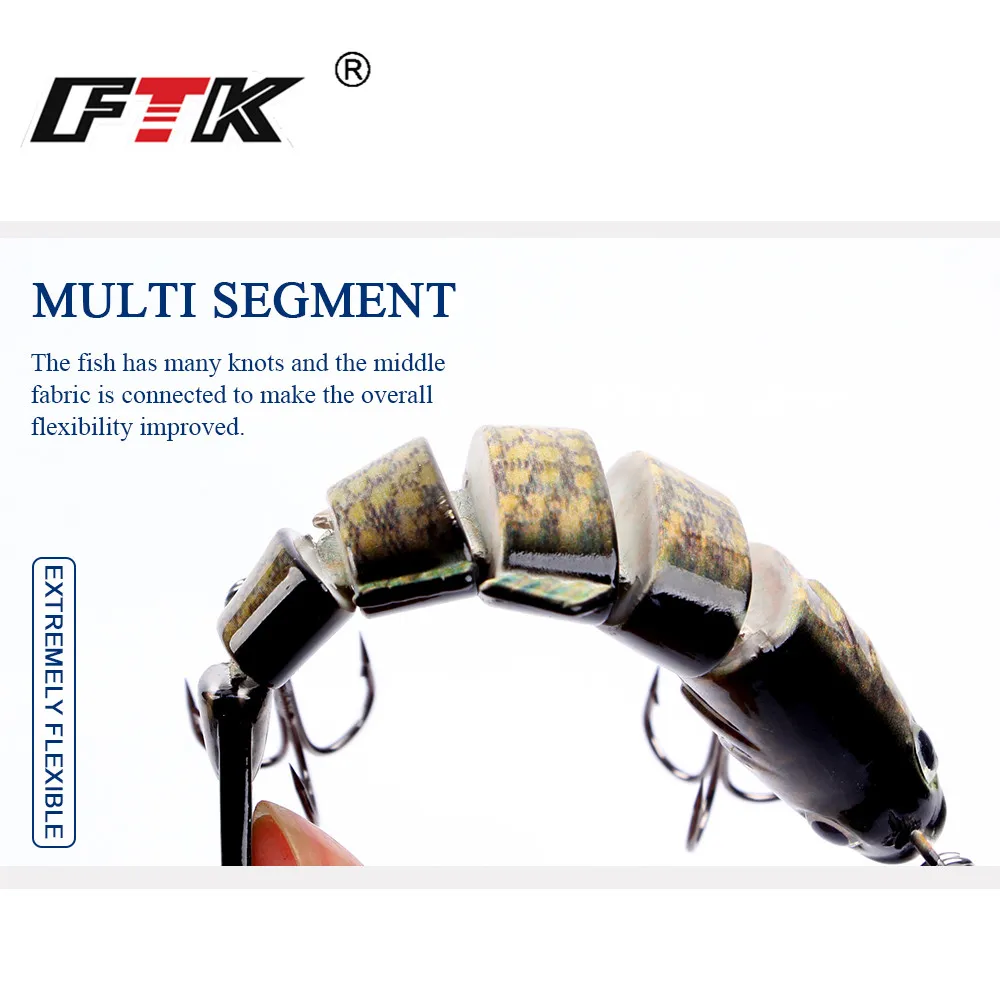 ФТК рыбалки бас приманки тонущий воблер 6 сегментов 19g Multi сочлененных Crankbait