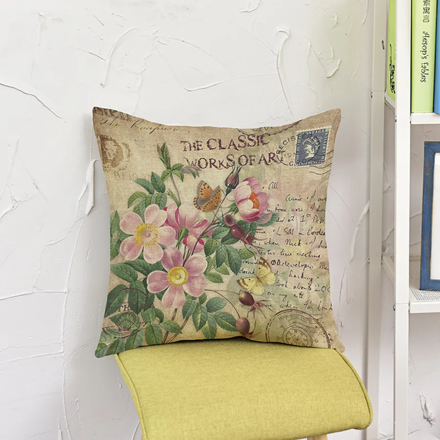 Подушка с принтом фиолетовая лаванда Роза хлопковая льняная декоративная