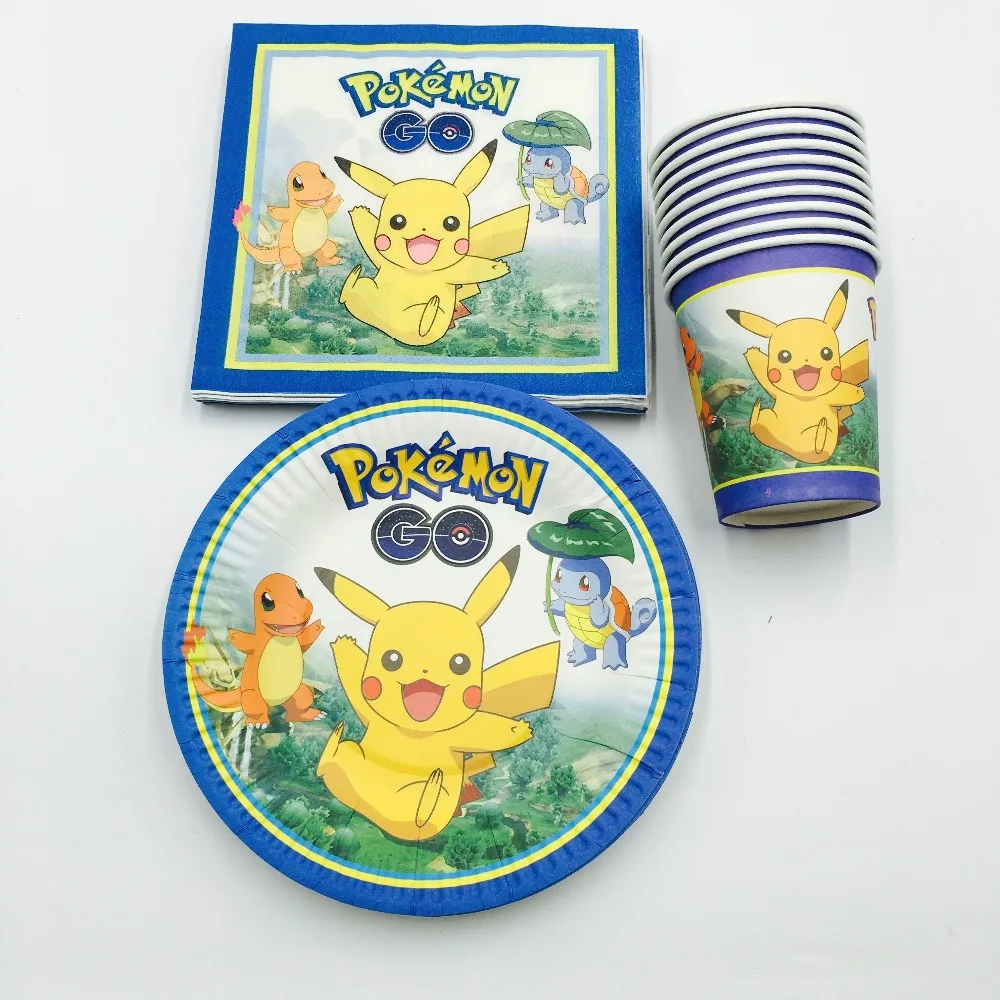 60 шт./лот Pokemon Go одноразовый набор для вечеринок посуда салфетки стаканчиков 20