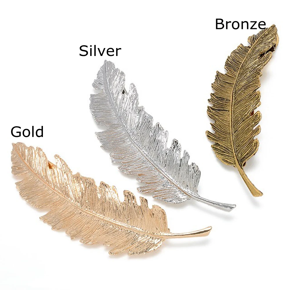 Заколки-перья для волос в стиле ретро 1 шт. золотистые серебристые бронзовые