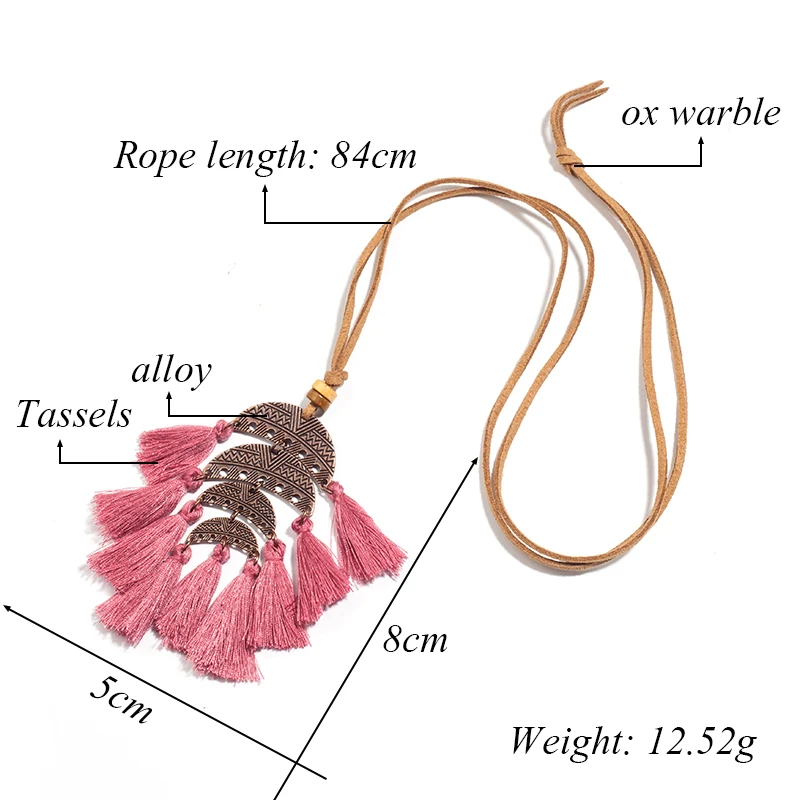 Из металлического сплава в цвете Антик Leather Rope Chain Ретро стиль с кисточками кулон