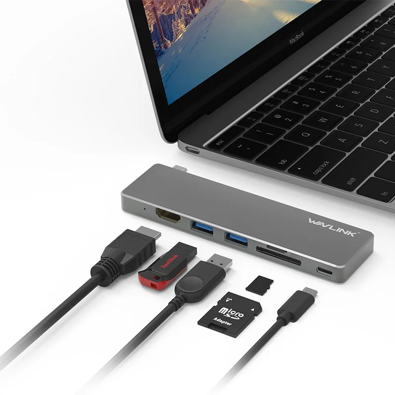 Wavlink usb-хаб 3,0 USB-C порт к HDMI 4k видео USB3.0 SD и TF/Micro SD кардридер мини док-станция для MacBook Pro USB порты