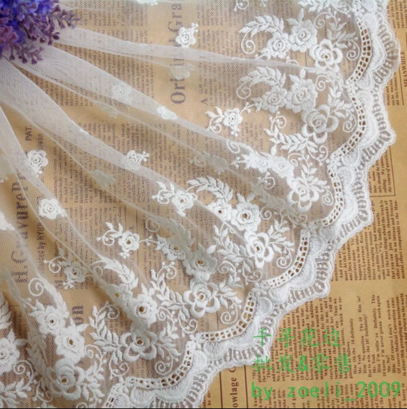 

5 yards/lot width 31cm 12.2" white/black mesh embroidery lace trim ribbon fabric for dress /skirt clothes 1025913L4K508