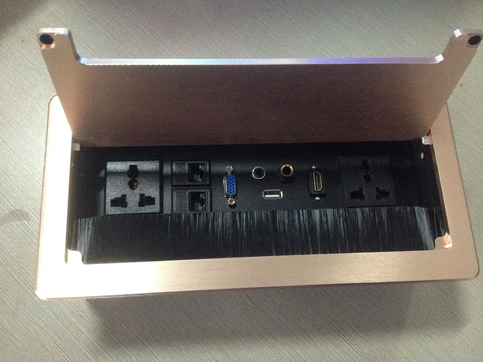 Щетка раскладушка многофункциональная настольная розетка/VGA/USB/HDMI/микрофон 3,5 аудио/Скрытая настольная розетка матовый серебристый-605