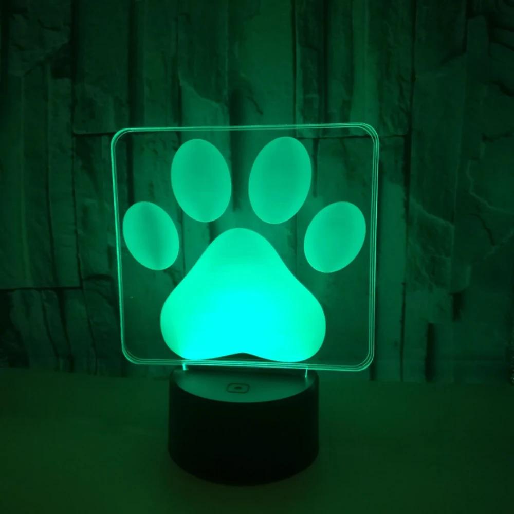 Собака Следы лап моделирование 3D настольная лампа LED Красочный Прекрасный Ночник