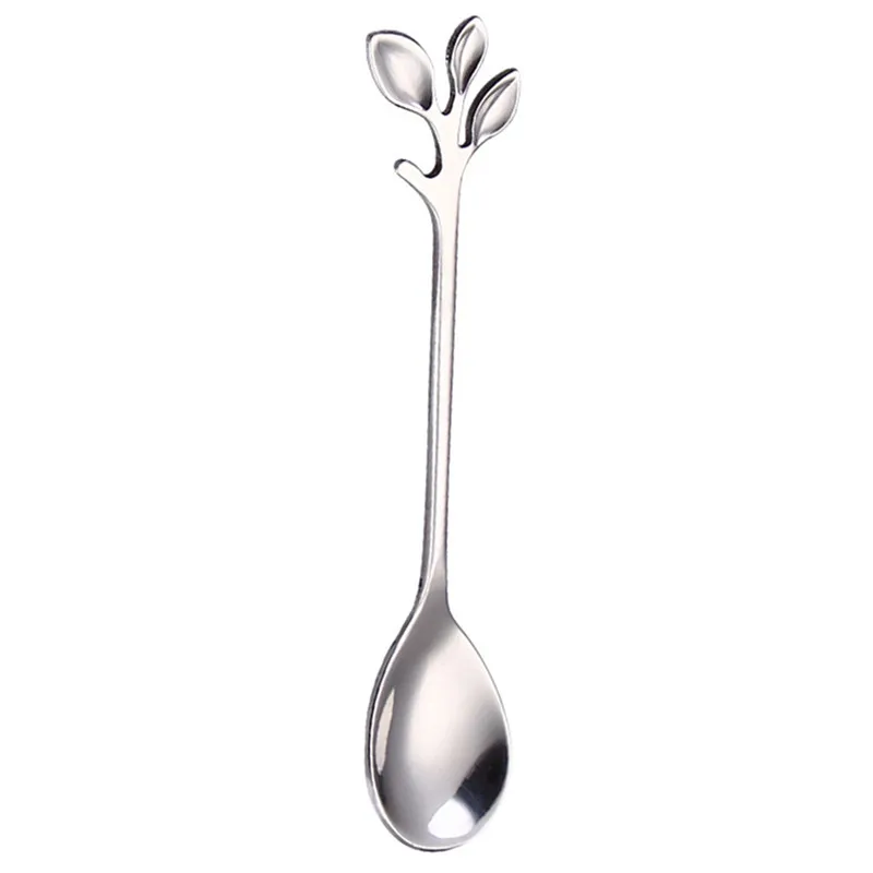 Silver Spoon Кухонные аксессуары, креативные рождественские ложки, вилки, ветки, ложки в виде листьев, вилка из нержавеющей стали, кофейная ложка, рождественский подарок - Цвет: Silver Spoon