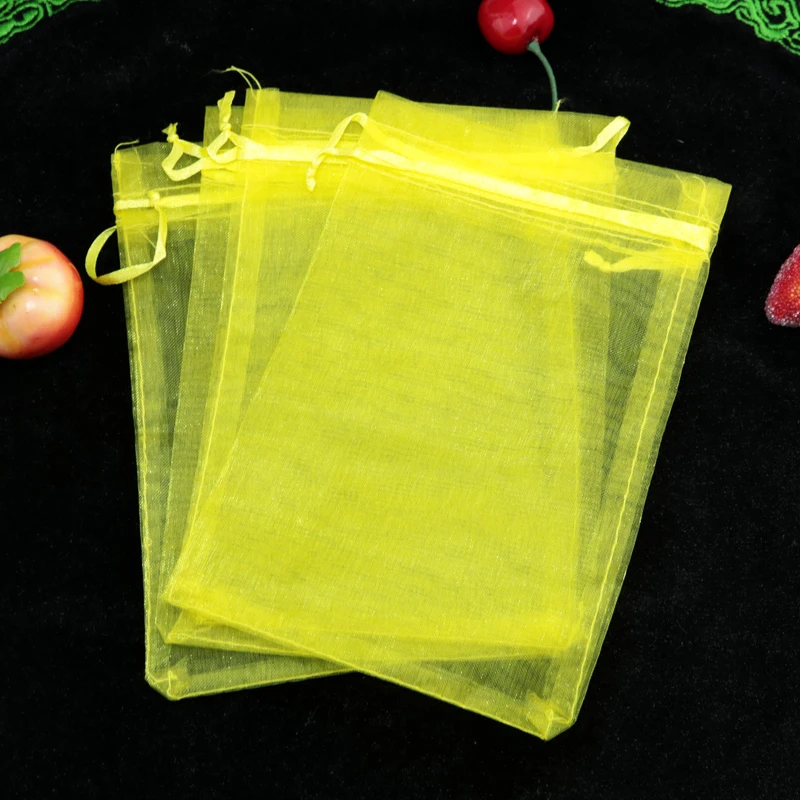

25x35cm (9.8"x13.7") 100pcs Organza Gift Jewelry Bags Pouches Wedding Favor Yellow Fine Gifts Storage Package Organizer