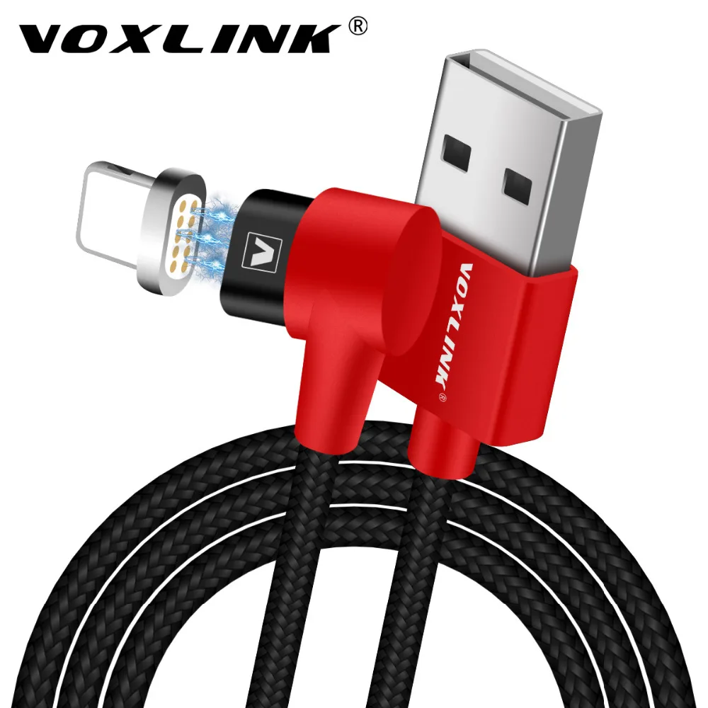 Магнитный usb-кабель VOXLINK 90 градусов зарядный кабель для iPhone X 8 plus 7 6 6s Plus 5 5S SE iPad