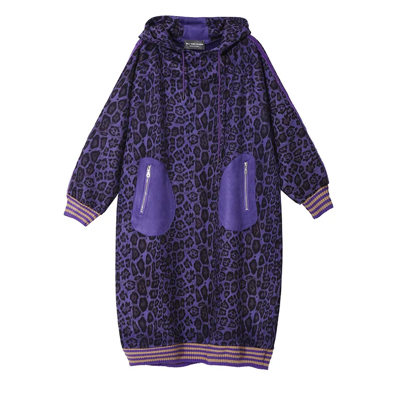 Johnature фиолетовый Леопардовый принт платье 2019 весна новый длинный рукав с