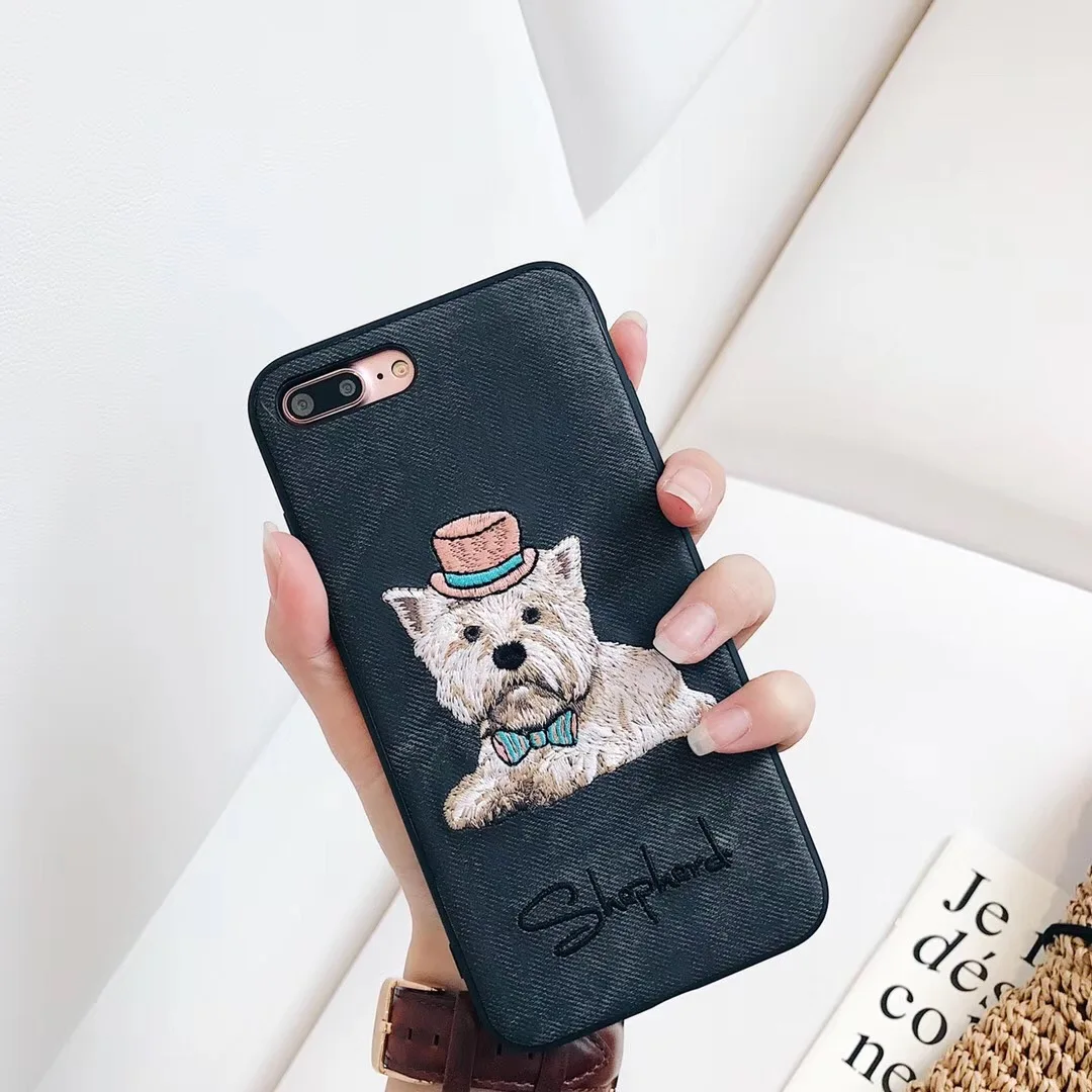 Милый 3D вышивка собака породы Шнауцер Pet Чехол для iPhone Xs MAX Xr X 6 6splus 7 8plus мягкая