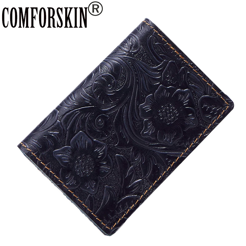COMFORSKIN гарантия, первый слой из коровьей кожи, винтажный Чехол для ID карты, брендовый кошелек с тиснением, кредитницы для женщин