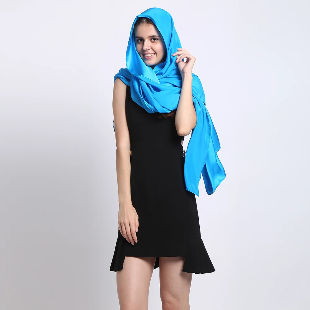 100% Silk Satin Long Scarf 110X200cm Plus Size Women Scarves and Shawls Plain Color Style